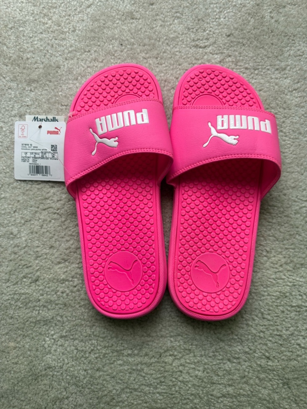 Puma Hot Pink Slide Sandals with White Logo